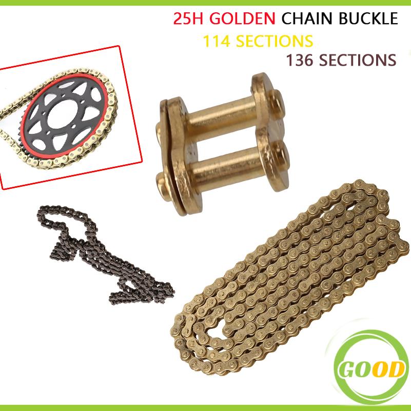 Bike Chain - 25H 114 ゴールドチェーン、25H 136 ブラックチェーン、25H ゴールドチェーンバックル（ダートピットバイク、ATV、クワッド、ゴーカート、ガソリンスクーター、オートバイ用）