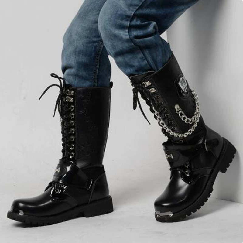 男性ファッションオートバイブーツミッドカーフ通気性コンバット - Motorcycle Chain のレビューと価格
